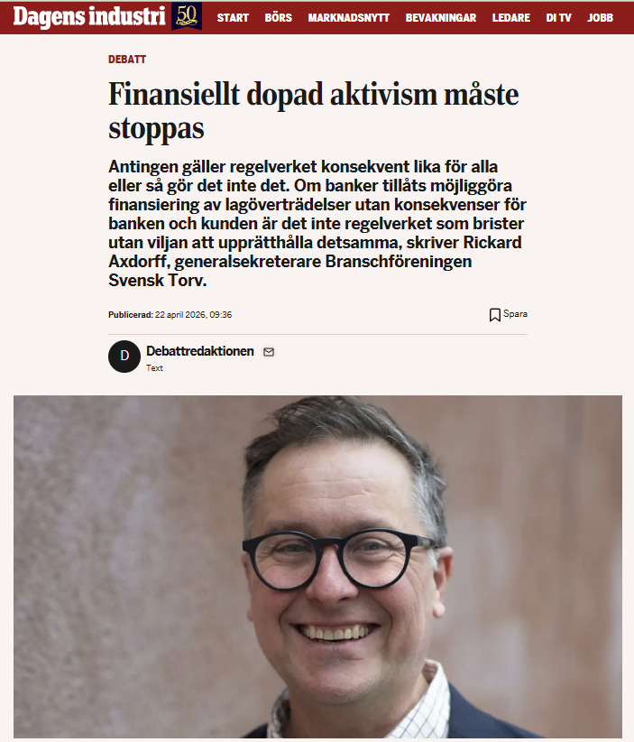 Debattartikel i Dagens Industri 260422