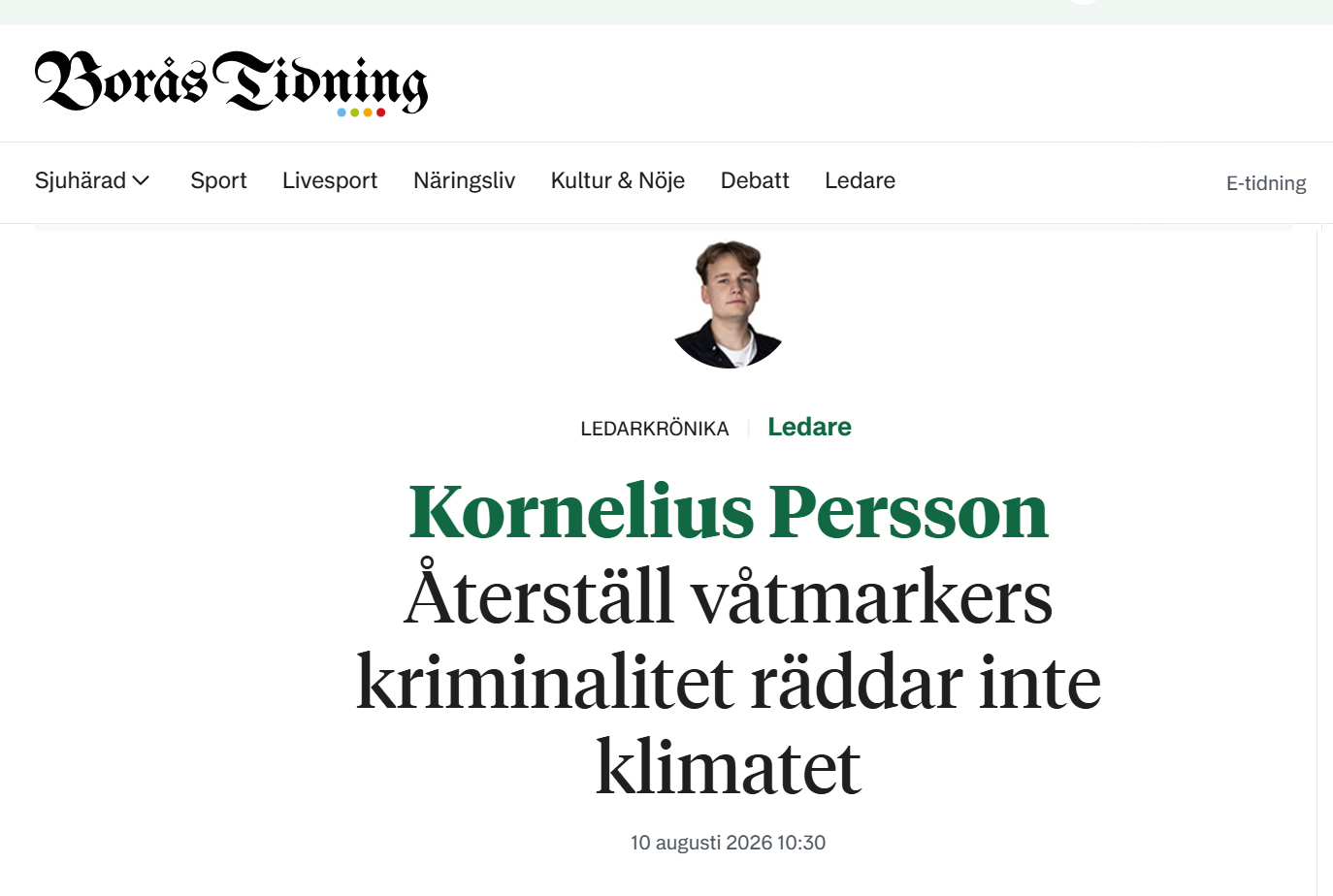 Kornelius Persson, Borås Tidning